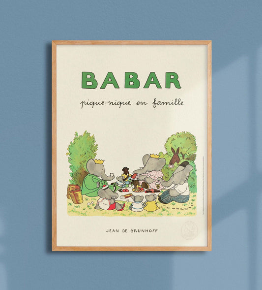 Babar Pique-nique en famille 30x40cm print - Generosa Home & Living - -