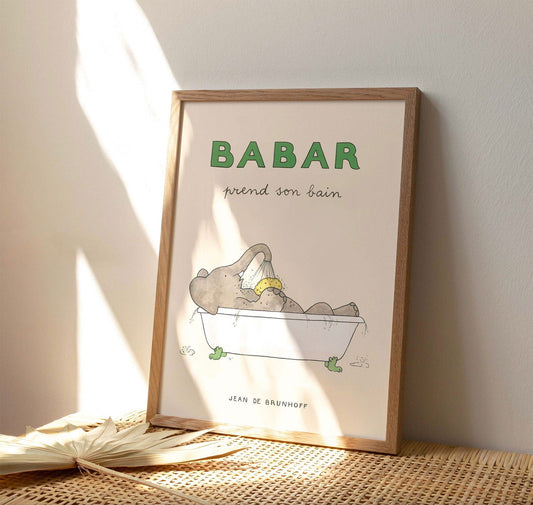 Babar Prend Son Bain 30x40cm print - Generosa Home & Living - -
