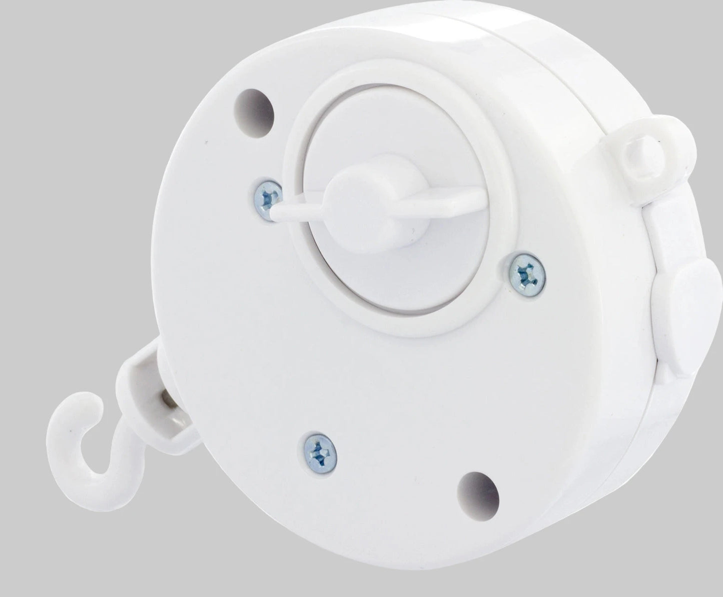 White retractable dog leash with a hook on a white background