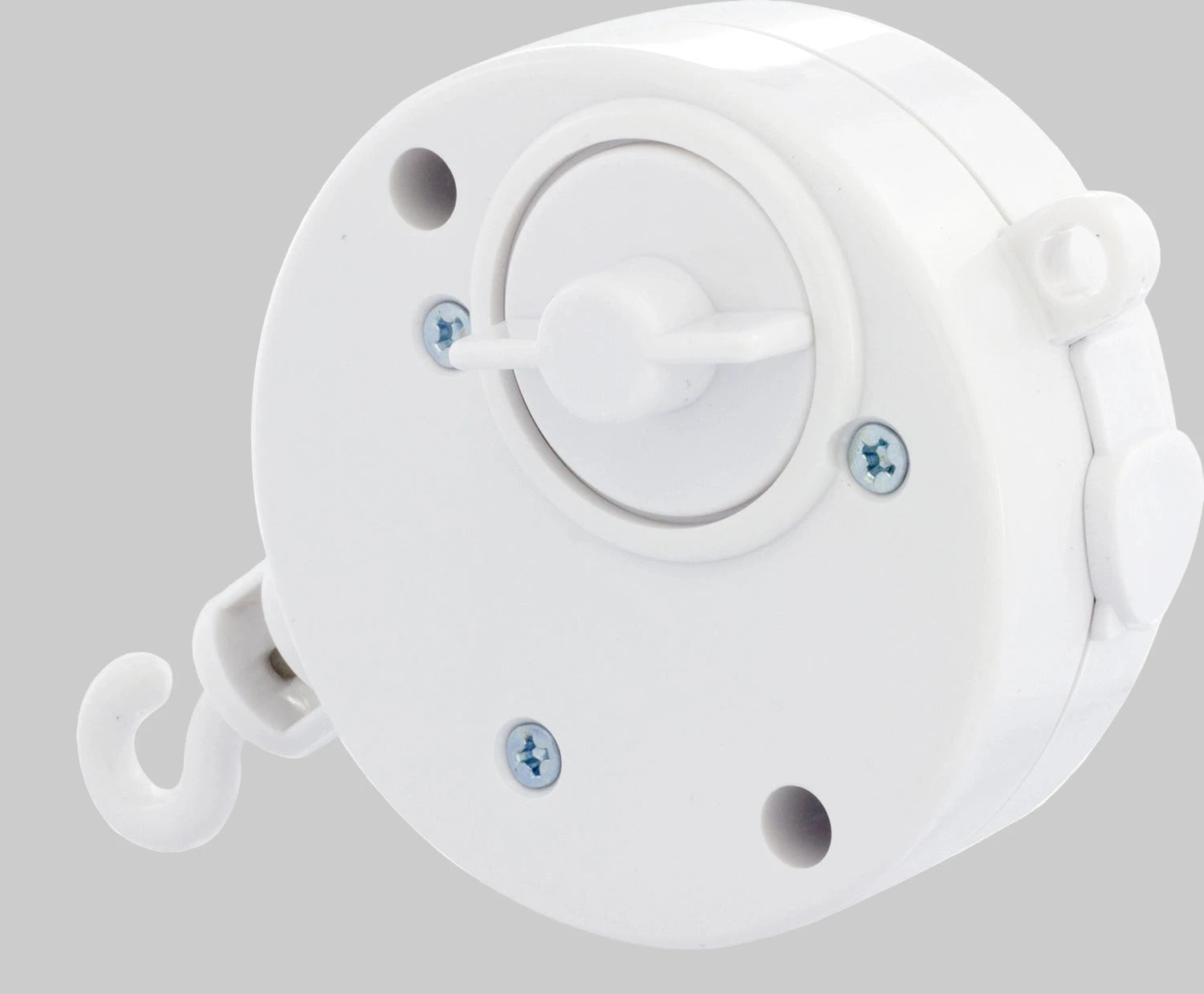 White retractable dog leash with a hook on a white background