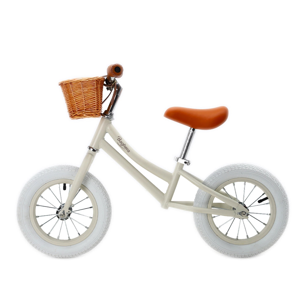 Vintage Style Beige Balance Bike For Children and Its Matching Helmet