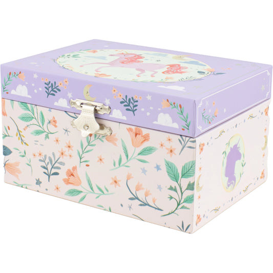 Hexagonal jewelry box with floral design on a white background